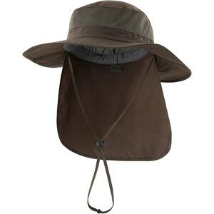 Unisex Green 100% Polyester Wide Brim Mesh Vent Neck Flap Adjustable Fishing Hat